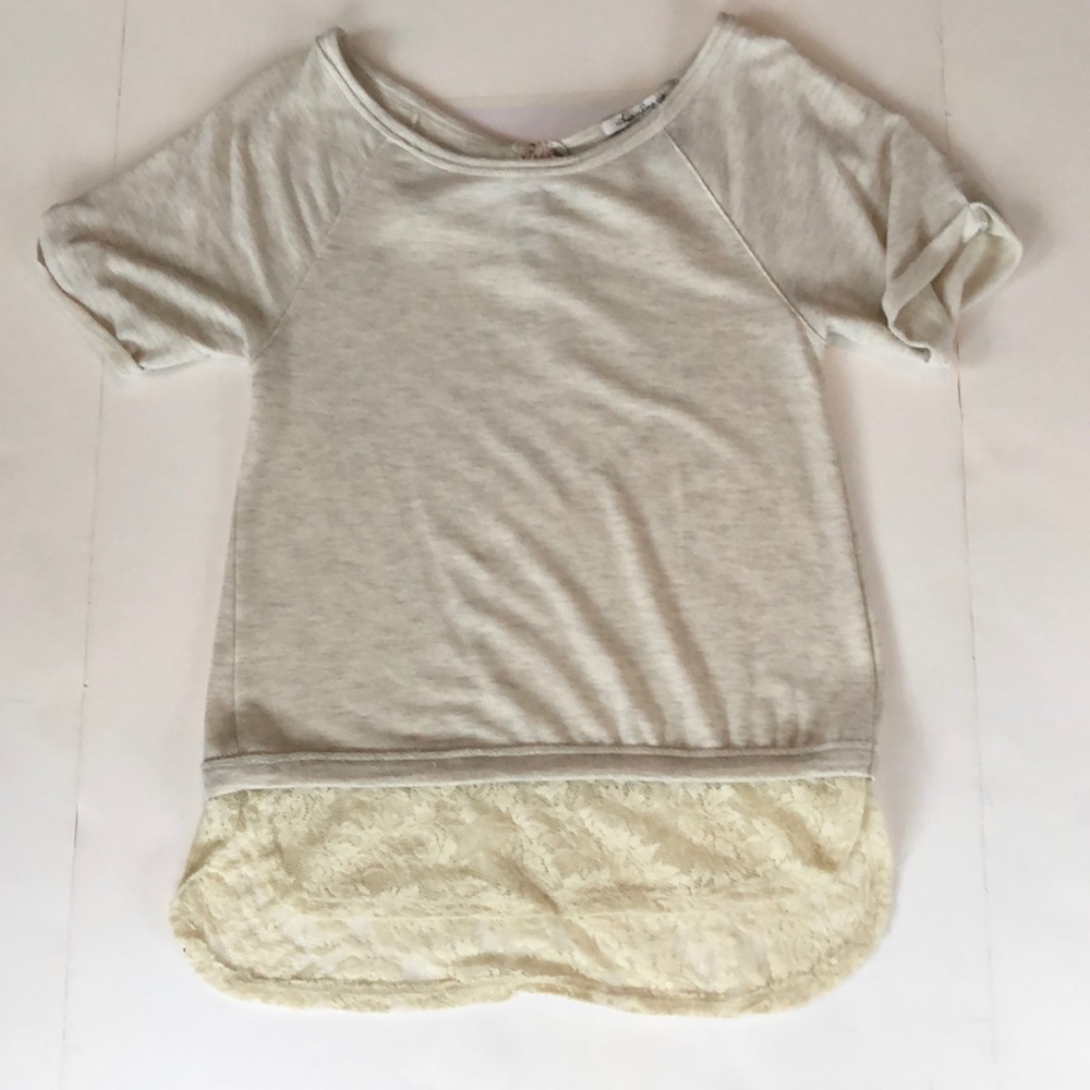 Oatmeal/Ivory T-shirt with Lace Hem - Picture 3 of 5